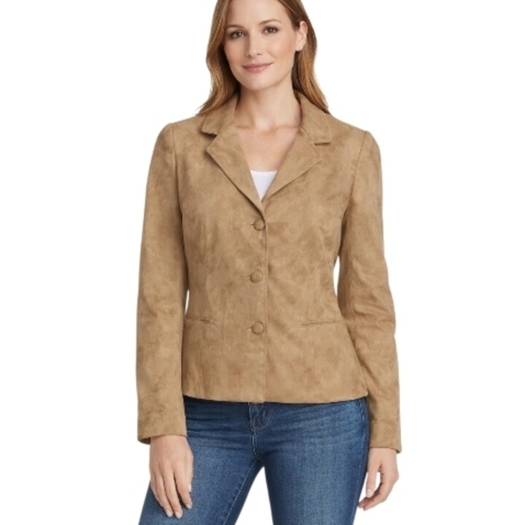 Liz Claiborne Jackets & Blazers - Liz Claiborne faux suede jacket suit blazer beige tan 8 office workwear